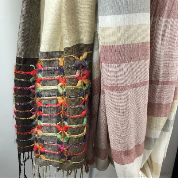 Woven Pashmina & Neutral Striped Scarf Bundle - Picture 2 of 16